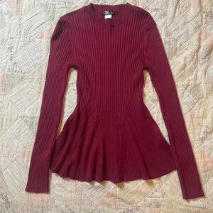venus vintage y2k maroon knit longsleeve babydoll peplum top size small